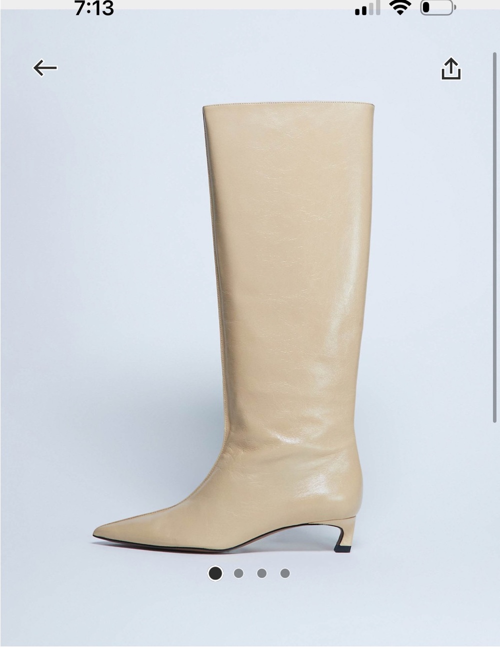 Topshop Cream Knee-High Pointed Toe Low-Heel Leather Boots size 37